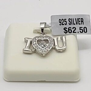 "RJ-C55" 925 Sterling Silver "I Love You" CZ Pendant